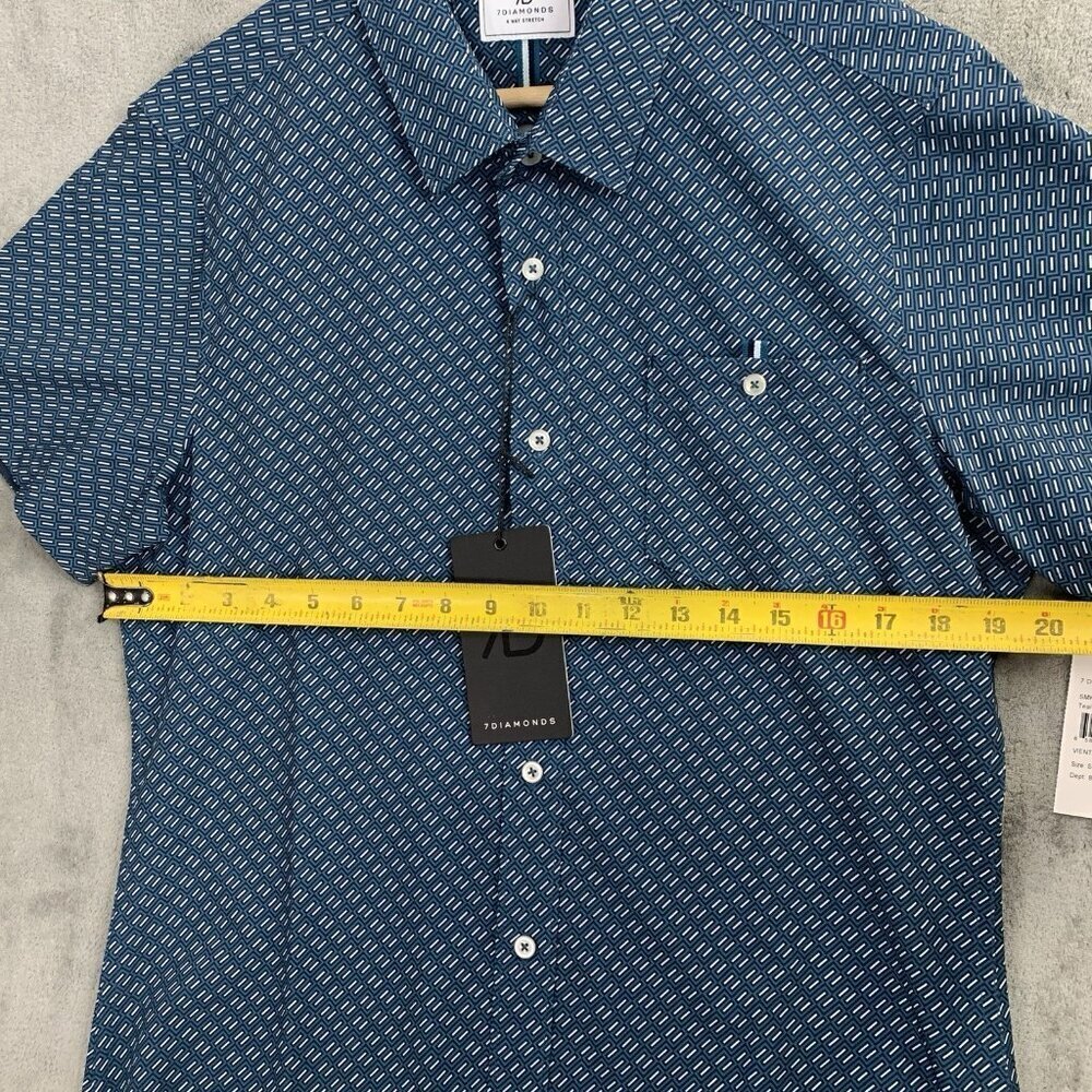 7 Diamonds Shirt Mens S Vienti 4-Way Stretch Woven Short Sleeve Blue Button Up - Picture 3 of 11